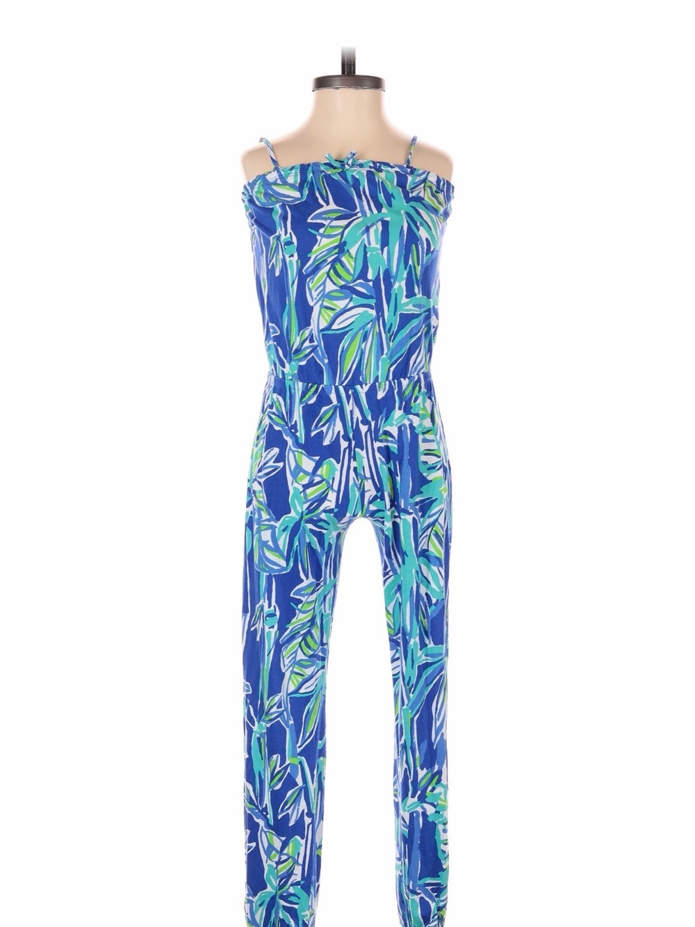 Lilly Pulitzer Blue & Green Tropical Strapless Jumpsuit